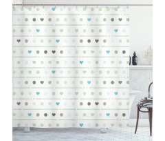 Polka Dots Hearts Shower Curtain