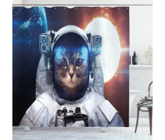 Kitty in Galaxy Dust Shower Curtain