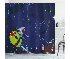 Cartoon Kitten Aliens Shower Curtain