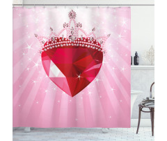 Red Heart Crown Girls Shower Curtain