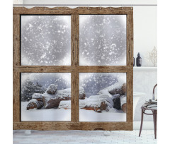 Rustic Snowy Woodsy Frame Shower Curtain