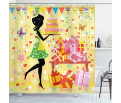Woman with Birthday Cake Shower Curtain