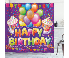 Cupcake Hearts Balloons Shower Curtain