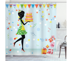 Mother with Cake Cartoon Shower Curtain