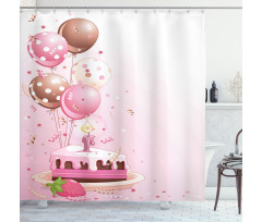 Strawberry Cake Balloons Shower Curtain
