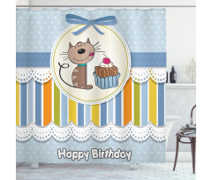 Baby Cat with Cake Shower Curtain