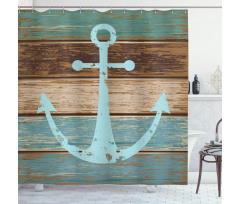 Nautical Shower Curtain Anchor on Rustic Weathered Wood