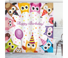 Birthday Party Owls Shower Curtain