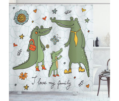 Alligator Family Cartoon Shower Curtain