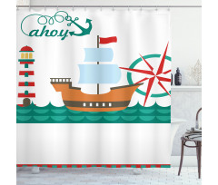 Boat Ahoy Compass Shower Curtain