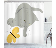Cat Yellow Moth Shower Curtain