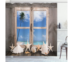 Seashells Starfish Palms Shower Curtain