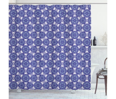 Indigo Floral Geometric Shower Curtain