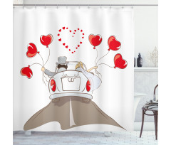 Newlywed Couple in Car Shower Curtain