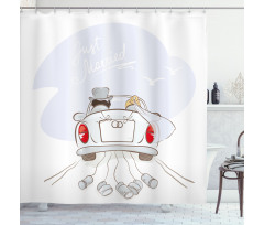 Retro Married Couple Car Shower Curtain