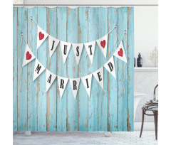 Just Married on Wood Door Shower Curtain