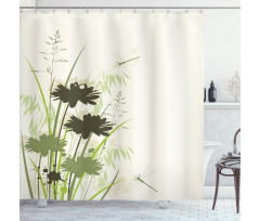Flowers Leaves Dragonfly Shower Curtain
