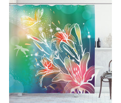 Digital Lilacs Dragonfly Shower Curtain