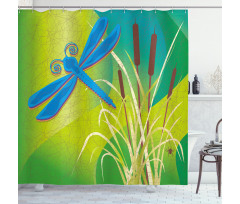 Blue Dragonfly on Green Shower Curtain