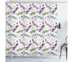 Dragonflies Flowers Shower Curtain