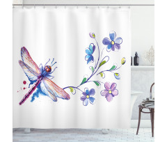 Ivy Flowers Dragonflies Shower Curtain