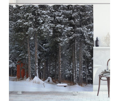 Snowy Forest Cottage Shower Curtain