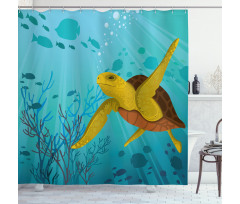 Cartoon Turtle Coral Shower Curtain