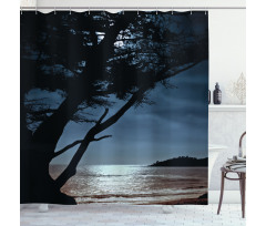 Night Tree Silhouette Sea Shower Curtain