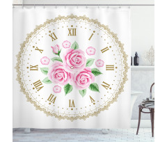 Vintage Clock Roses Shower Curtain