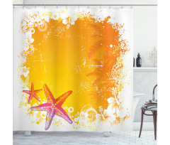 Exotic Flowers Seastars Shower Curtain