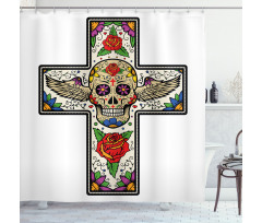 Wing Sugar Skull Roses Shower Curtain