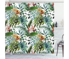 Palm Tree Flowers Hibiscus Shower Curtain