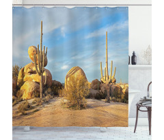 Saguaros Boulders Sunset Shower Curtain