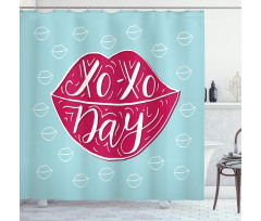 Woman Lips and Phrase Kisses Shower Curtain