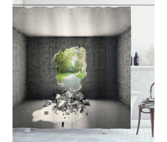 Concrete Room Hole Exit Shower Curtain