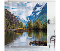 Snowy Norway Mountains Shower Curtain