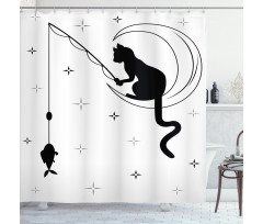 Fishing Kitty on Moon Art Shower Curtain