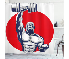 Muscular Man Lifting Shower Curtain