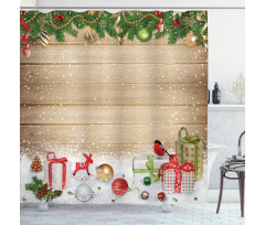 Pine Wood Planks Snow Shower Curtain