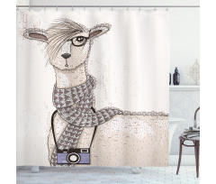 Hipster Lama Camera Shower Curtain