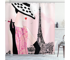 Woman Eiffel Tower Shower Curtain