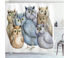 Owl Family Portrait Art Shower Curtain