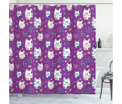 Doodle Cartoon Kittens Shower Curtain