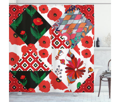 Slavic Patchwork Poppy Shower Curtain