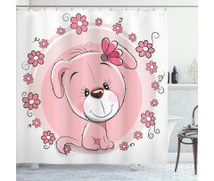 Puppy Daisy Flowers Shower Curtain