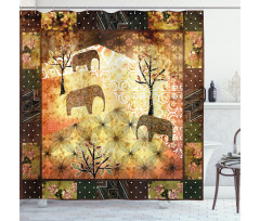 Grunge Elephants Roses Shower Curtain