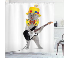 Hipster Musician Kitty Fun Shower Curtain