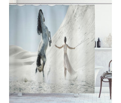 Lady with White Horse Shower Curtain