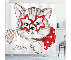 Cat Star Glasses Funny Shower Curtain