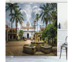 Mayan Town with Palms Shower Curtain